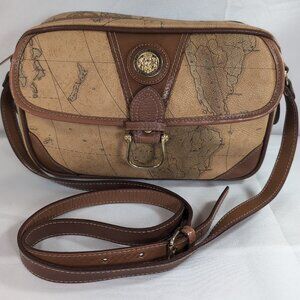 Pierre Balmain Leather Map Tan Beige Brown Crossbody Purse Shoulder Bag Vintage
